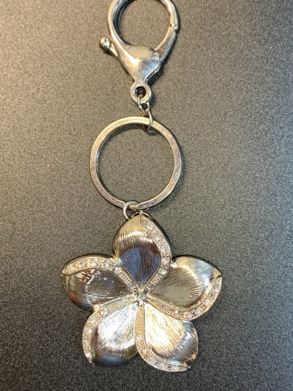Silver tone flower key chain / purse charm